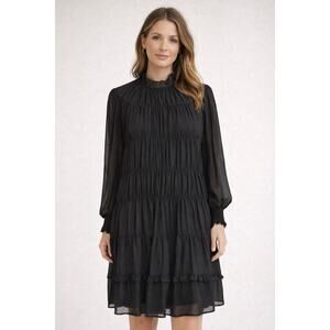 Vero Moda Dalia Long Sleeve Smocked High Collar Dress in Black Size XL